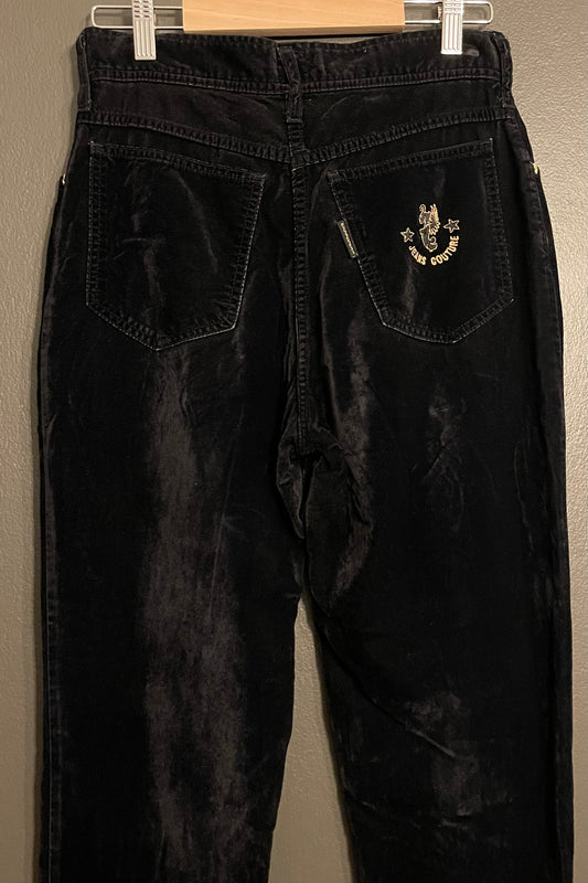 Jeans svarta sammet med gulddetaljer S - Cappopera Jeans Couture