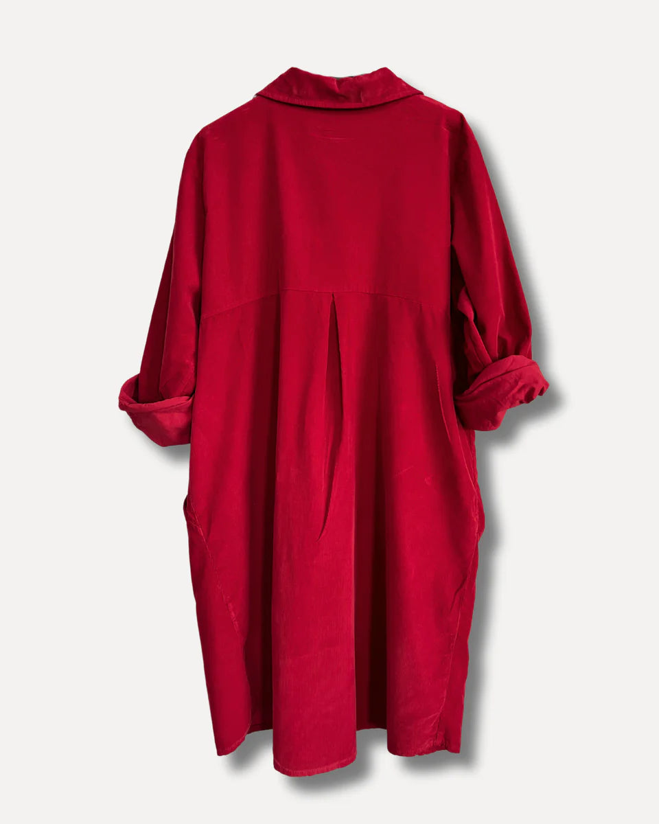 MARIA CORD DRESS, INDIAN RED