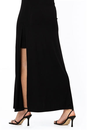 Kjol Demi skirt black lång kjol med hög slits S - Capri Collection