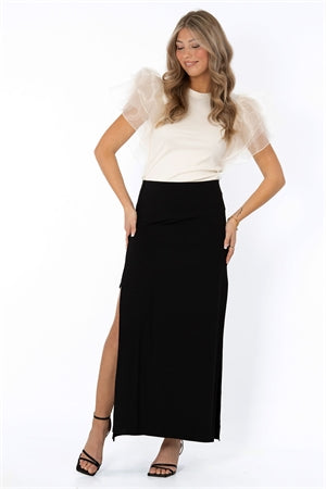 Kjol Demi skirt black lång kjol med hög slits S - Capri Collection